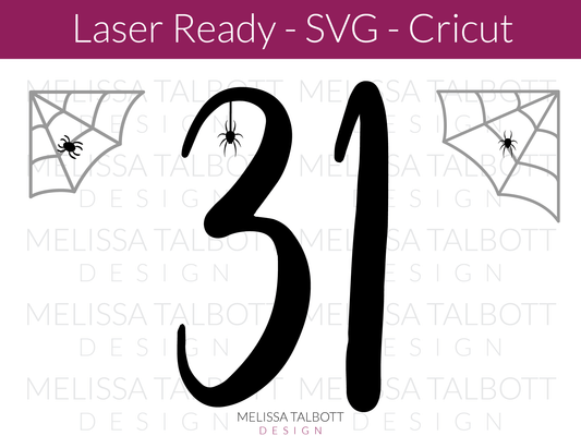 october 31 svg file - hanging spiders and spider web design - Laser Ready - Melissa Talbott