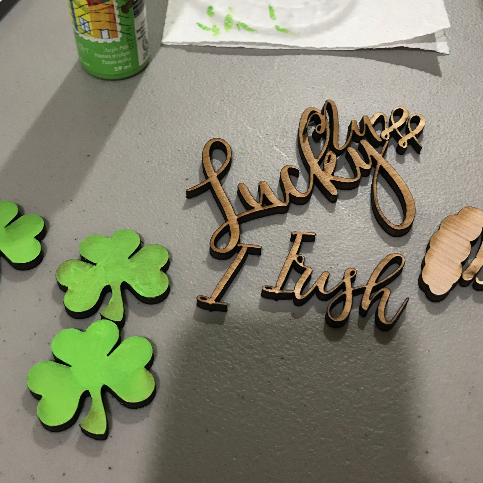 lucky tiered tray mini sign diy kit in progress