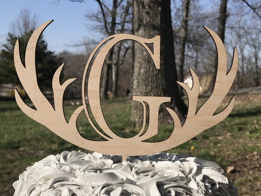 custom initial antler cake topper