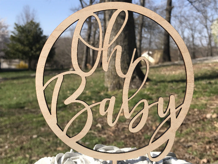 oh baby rustic baby shower cake topper  - Woodbott