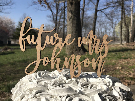 wooden future mrs personalized last name bridal shower cake topper decoration