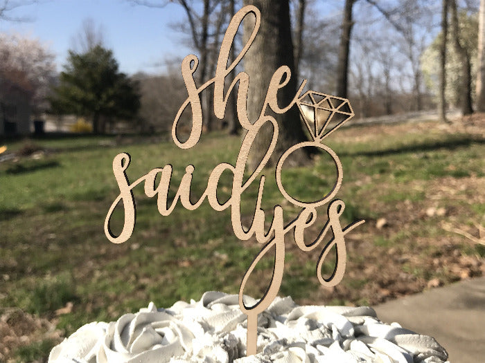 she said yes bridal shower cake topper - diamond wedding ring bling cake decoration