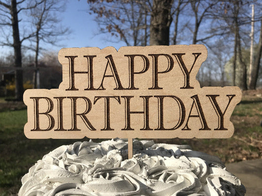 Billboard style engraved happy birthday cake topper -