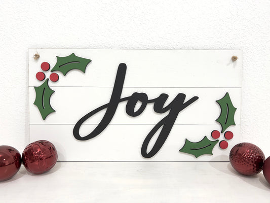 holly leaves shiplap joy sign  - Celebrating Together