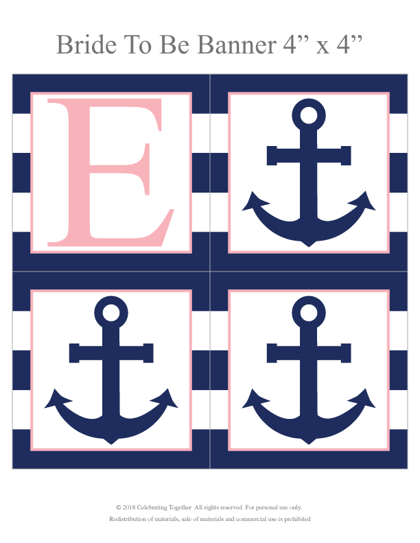 bride to be printable banner page with letter E and anchors - Celebrating Together