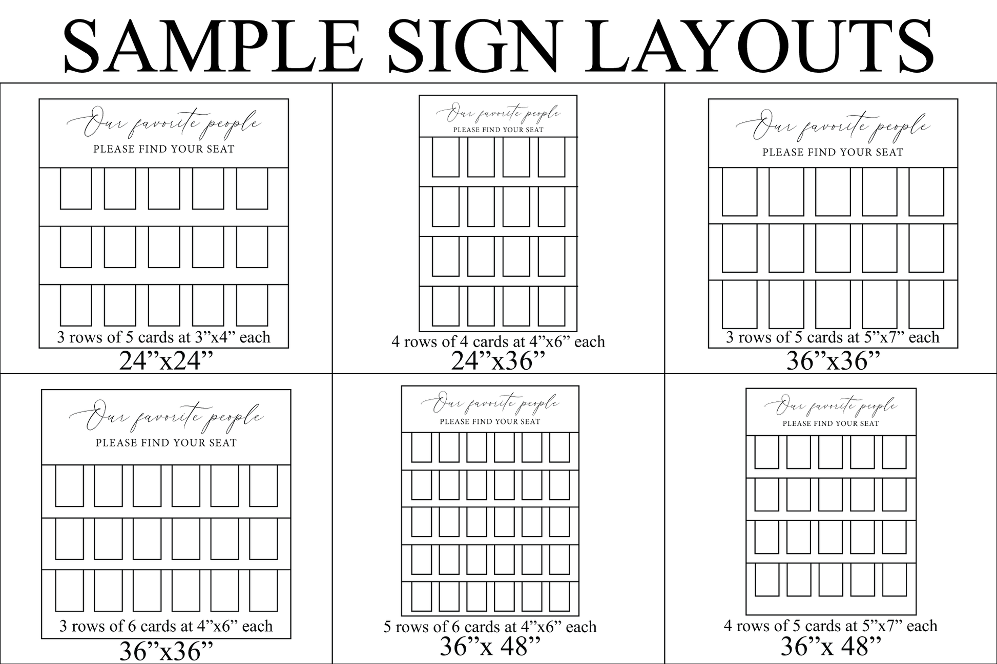 sample sign layouts and sizes for wedding reception seating chart signs 