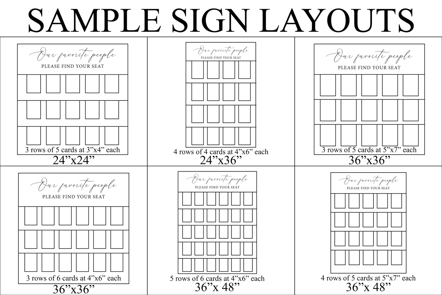 sample sign layouts for wedding escort cards and wedding reception place cards