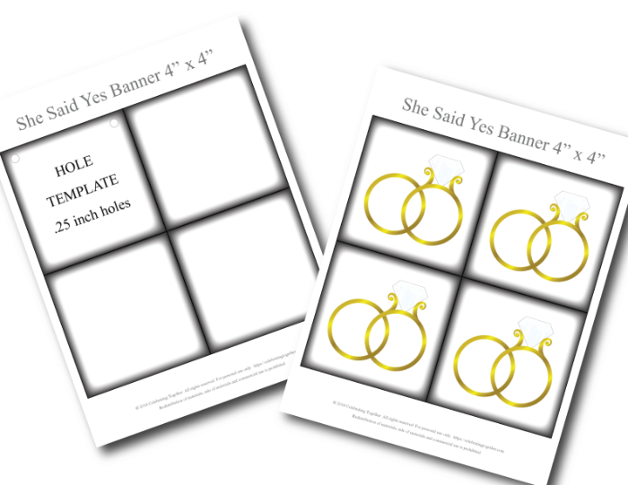 printable wedding rings for she said yes banner - diy bridal shower banner - Celebrating Together