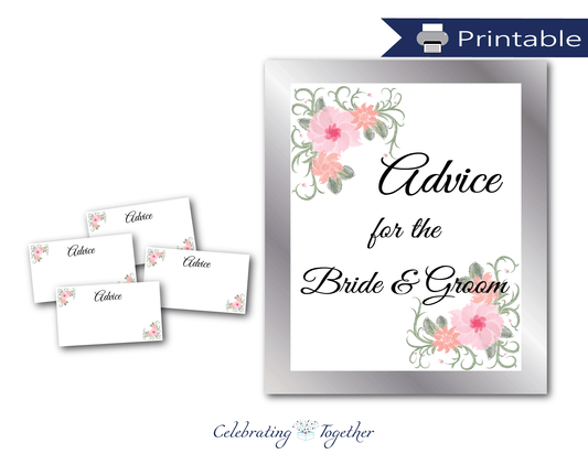 printable advice for the bride and groom sign and advice cards - DIY bridal shower games and wedding quest activities - Celebrating Together