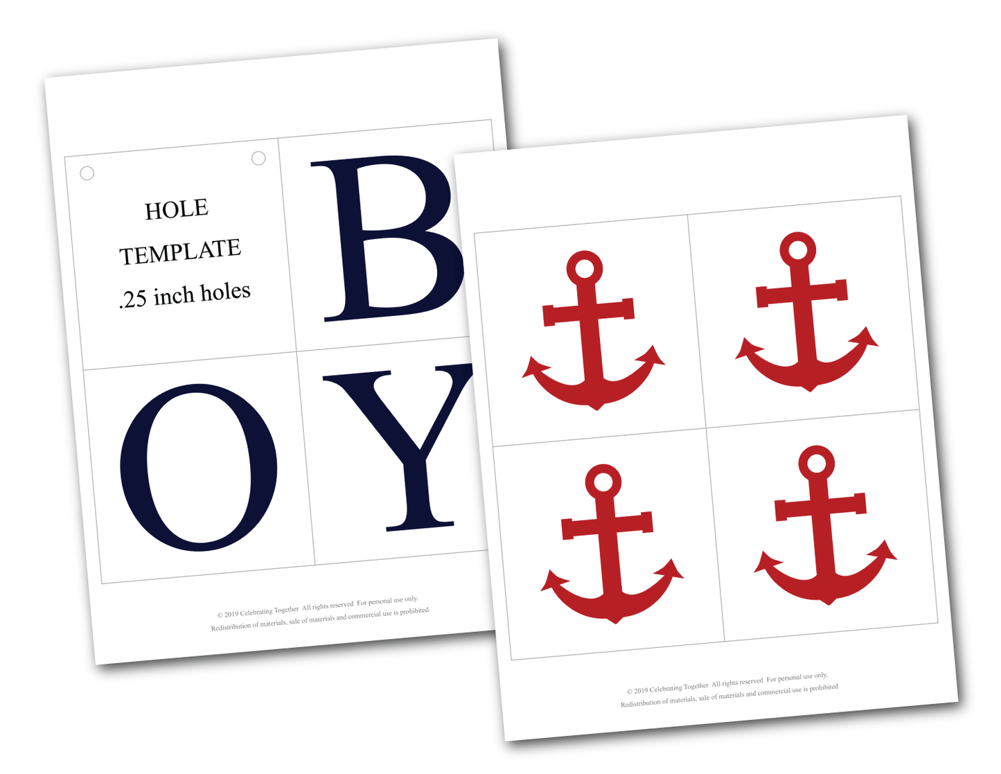 printable letters and printable anchors for DIY baby shower banner - Celebrating Together