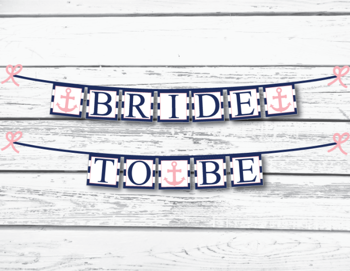 nautical bride to be banner in navy and pink design - Celebrating Together
