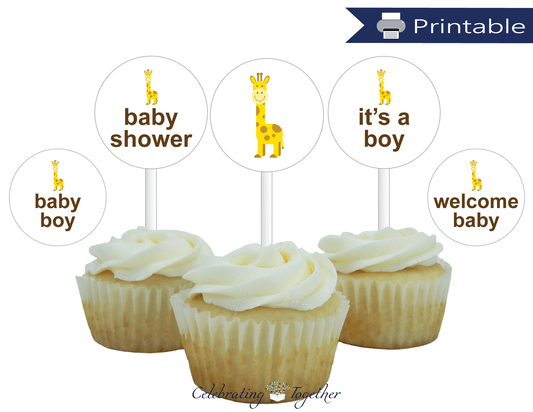 Printable Boys Safari Baby Shower Cupcake Toppers