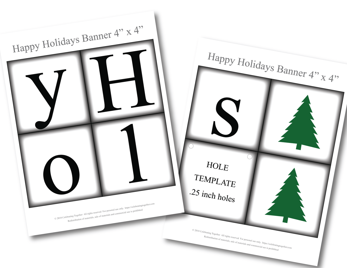 Printable pages for Happy Holiday banner - DIY Holiday decorations - Celebrating Together