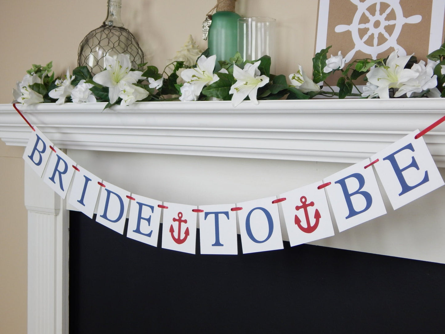 Bride To Be Banner - Nautical - Anchor - Blue and Red