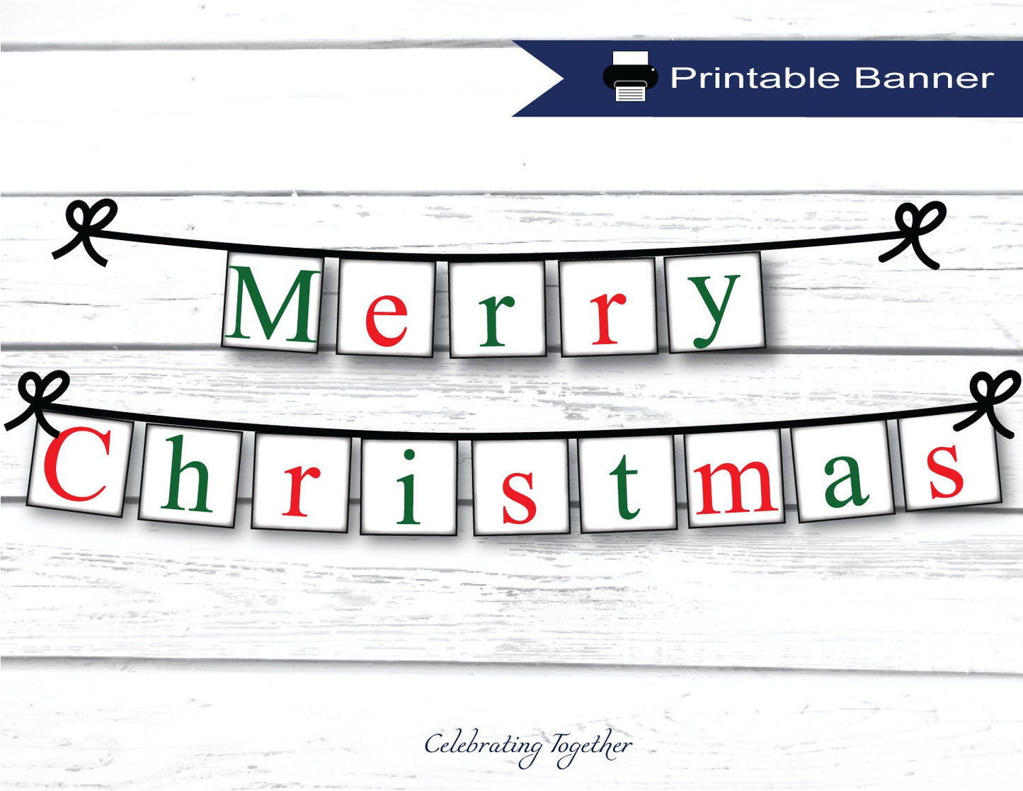 PRINTABLE Merry Christmas Banner, instant download festive red and green christmas garland for living room mantel decor, diy holiday sign