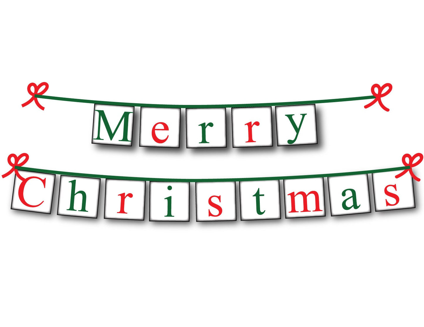 PRINTABLE Merry Christmas Banner, instant download festive red and green christmas garland for living room mantel decor, diy holiday sign