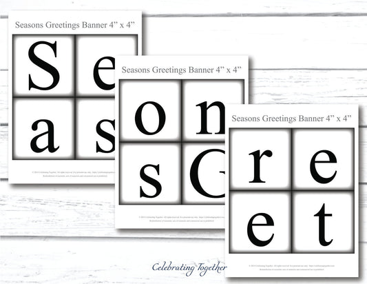 PRINTABLE Seasons Greetings Banner with evergreen trees, instant download christmas garland for living room mantel, merry christmas sign