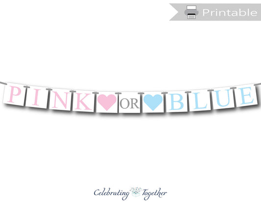 printable pink or blue banner - gender reveal party decoration - Celebrating Together