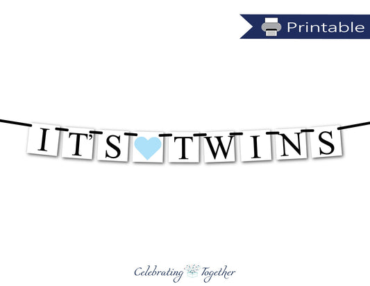 printable its twins banner - DIY gender reveal party ideas - Celebrating Together