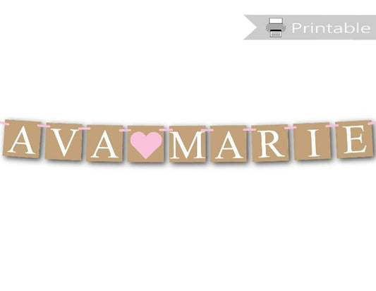 printable rustic baby shower banner - custom name sign - Celebrating Together