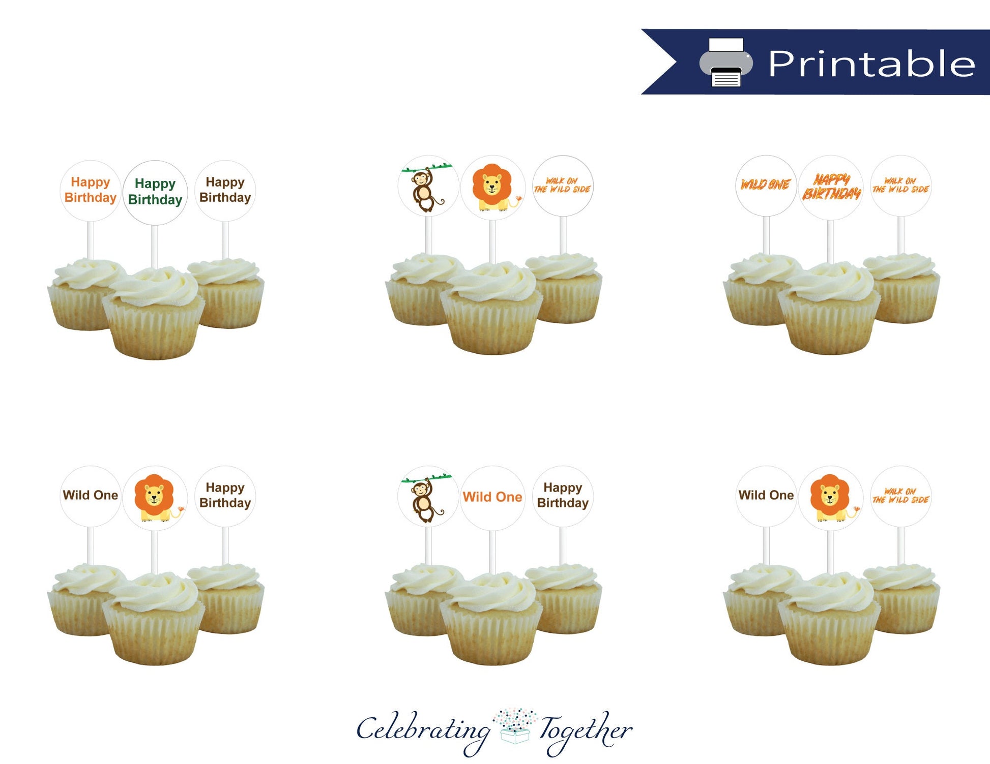 printable safari happy birthday cupcake toppers
