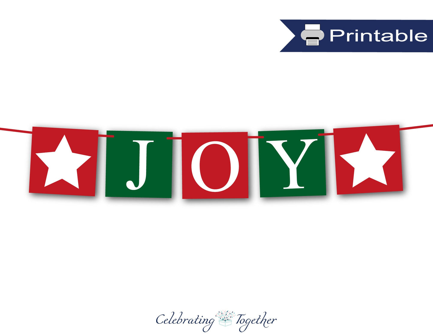 PRINTABLE festive joy banner with stars, instant download christmas banner for living room mantel, joy to the world holiday fireplace decor