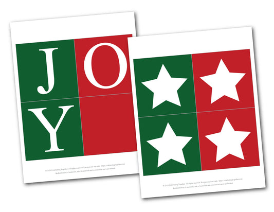 PRINTABLE festive joy banner with stars, instant download christmas banner for living room mantel, joy to the world holiday fireplace decor
