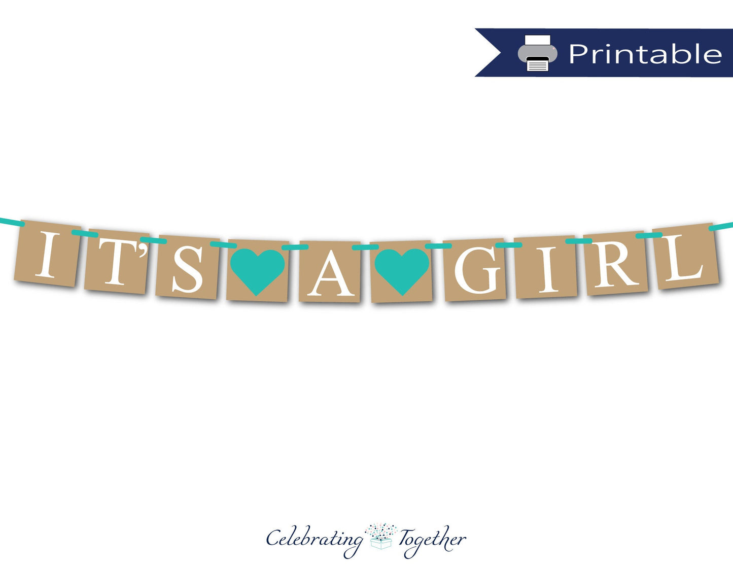aqua it's a girl banner - gender reveal baby shower decor - Celebrating Together