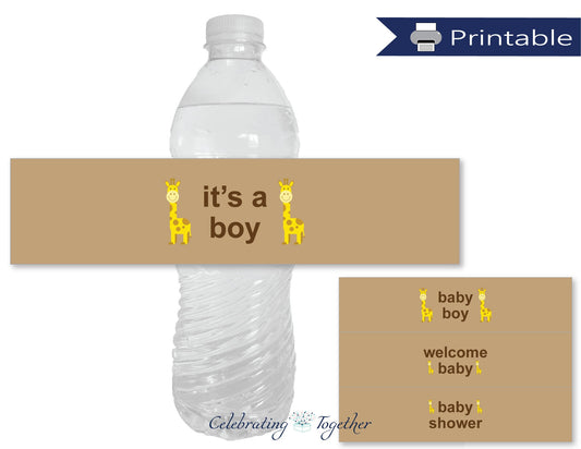 giraffe baby boy water bottle labels - Celebrating Together