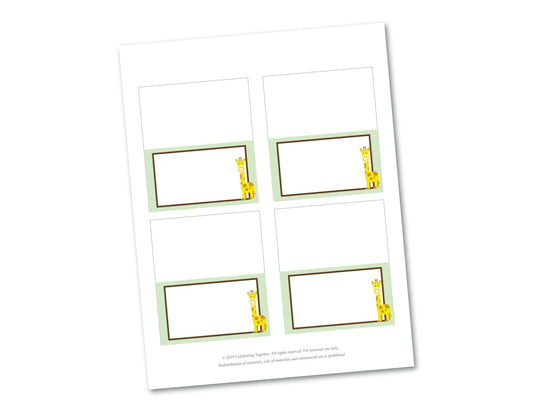 DIY giraffe tent cards - zoo baby shower decor - Celebrating Together