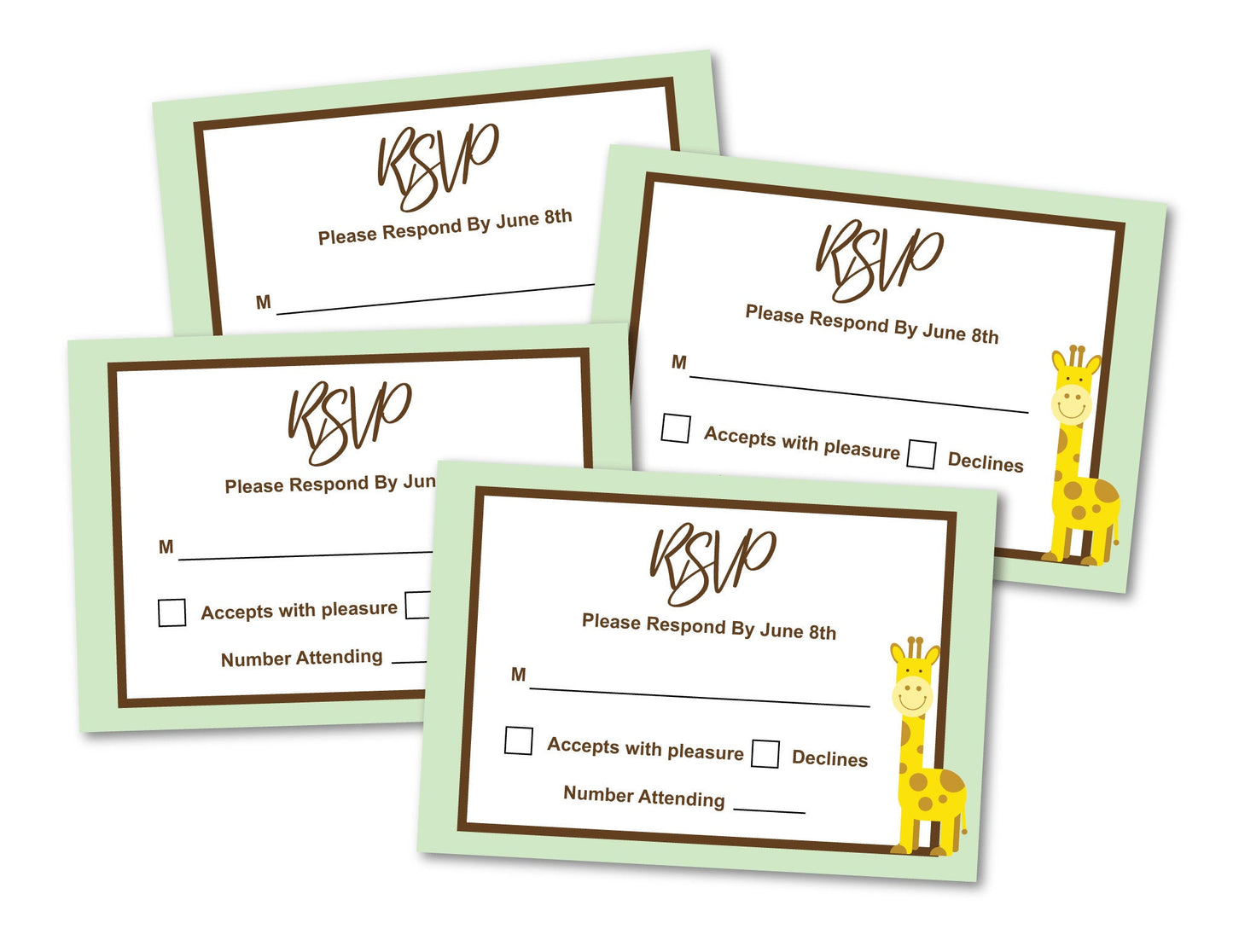 Printable It's A Girl Giraffe Baby Shower Invitation And RSVP Card Bundle