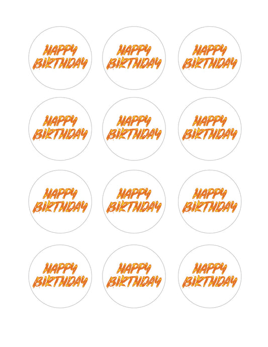 orange happy birthday cupcake topper printable
