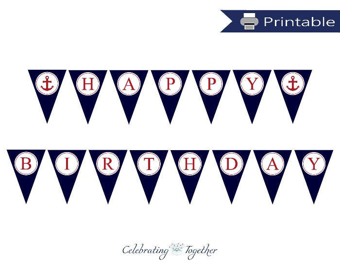 Printable Nautical Happy Birthday Pennant Banner