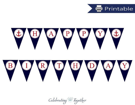 Printable Nautical Happy Birthday Pennant Banner
