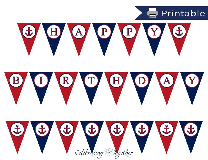 Printable Nautical Happy Birthday Pennant Banner - DIY Party Decor