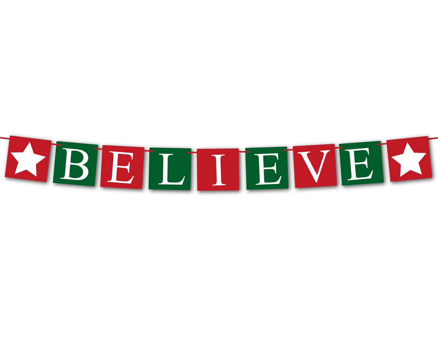 PRINTABLE festive believe banner with stars, instant download christmas garland for living room mantel, do you believe holiday decor