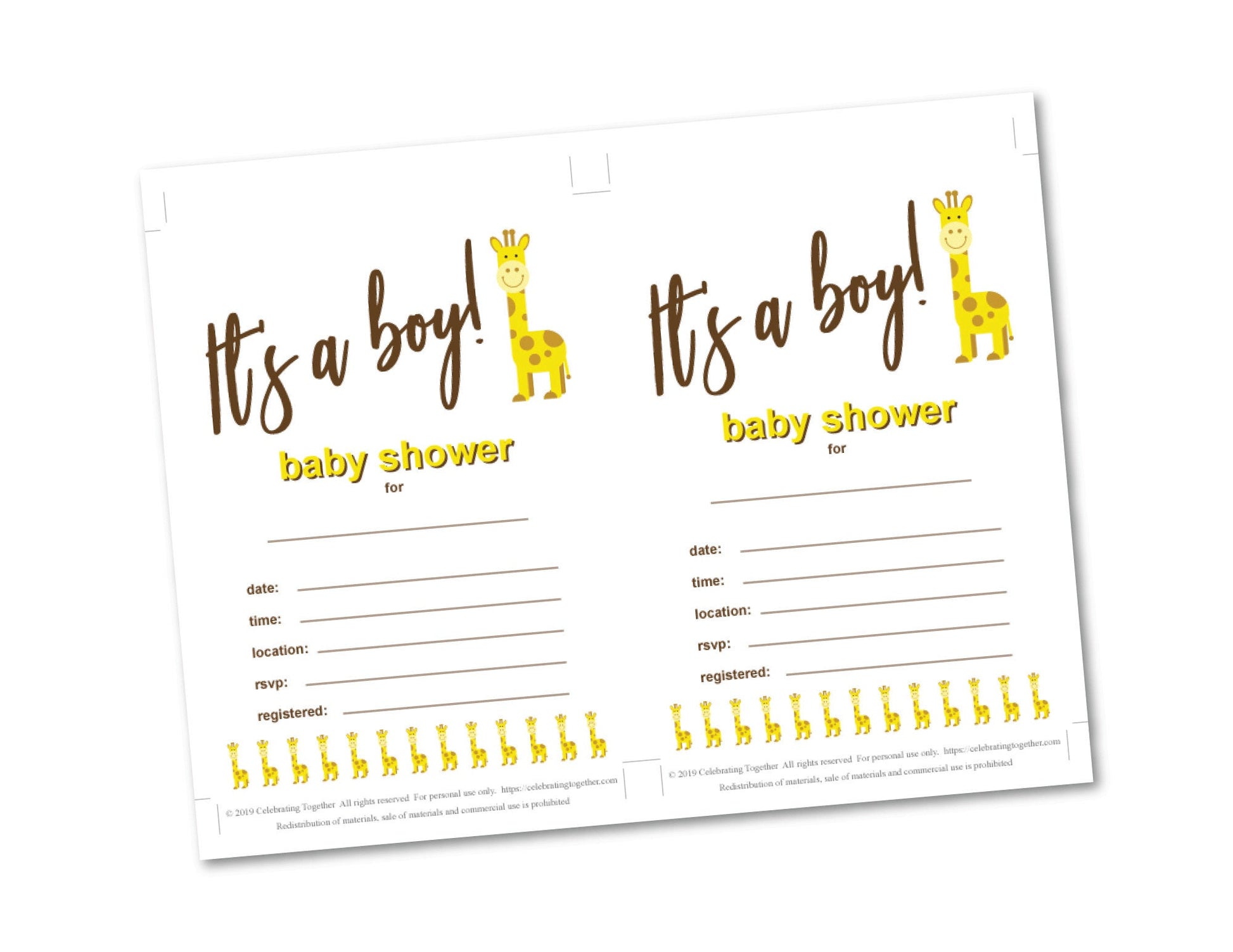 Digital download giraffe baby shower invitations - Celebrating Together
