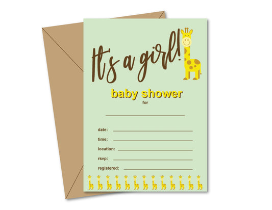 Printable It's A Girl Giraffe Baby Shower Invitation And RSVP Card Bundle