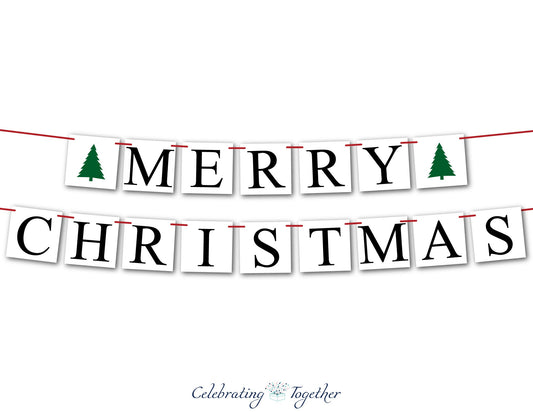 Merry Christmas Banner - Evergreen Trees