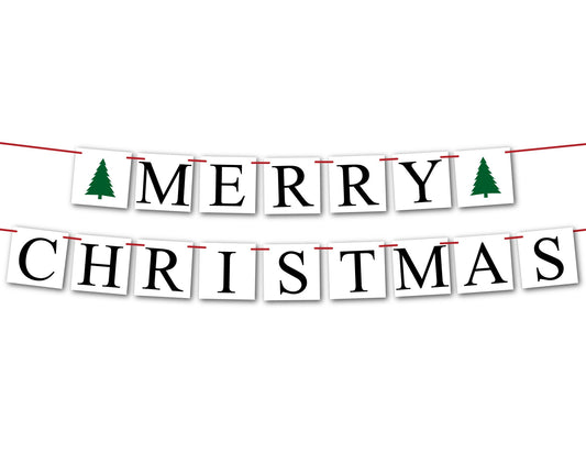 Merry Christmas Banner - Evergreen Trees
