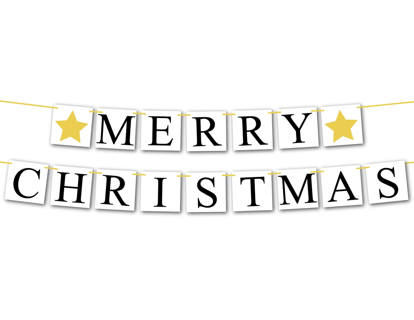 Merry Christmas Banner - Gold Stars