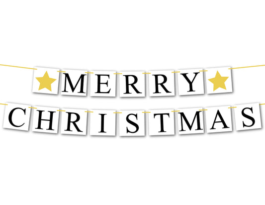 Merry Christmas Banner - Gold Stars