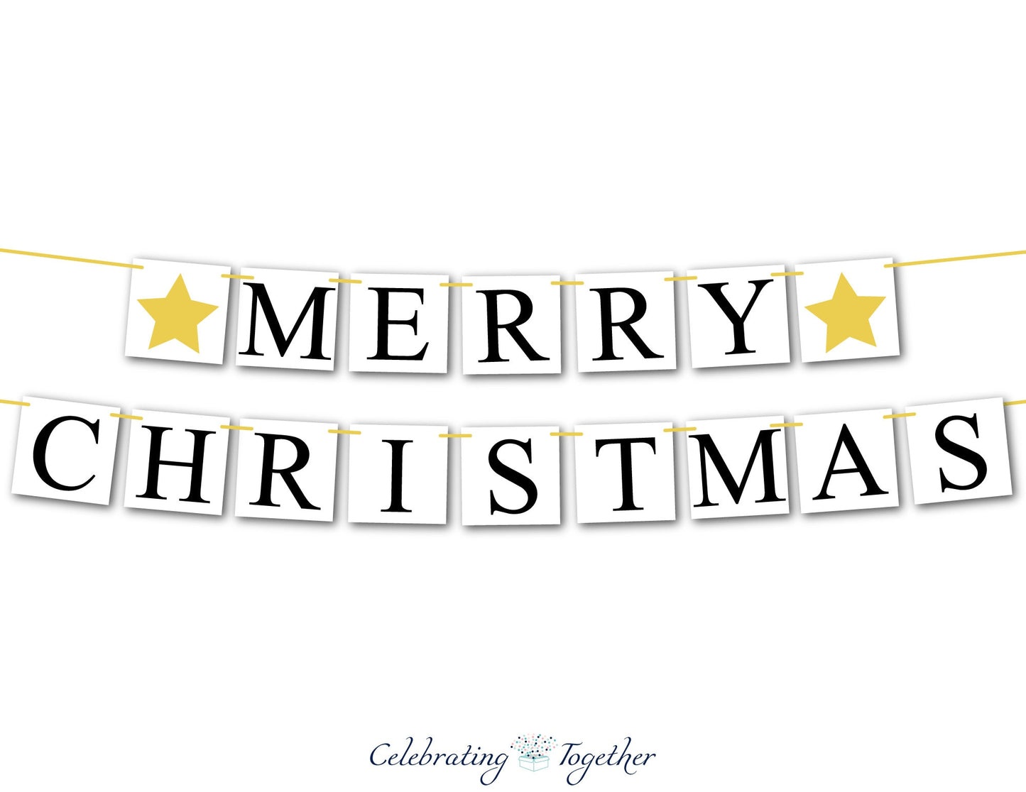 Merry Christmas Banner - Gold Stars