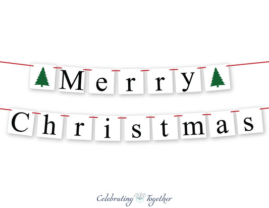 Merry Christmas Banner - Evergreen Trees
