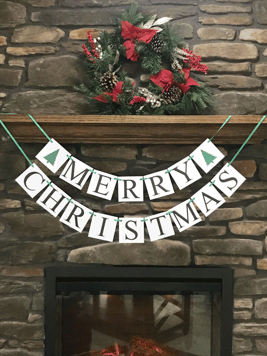 Merry Christmas Banner - Evergreen Trees