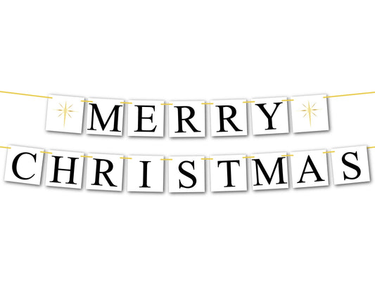 Merry Christmas Banner - Gold North Star