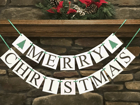 Merry Christmas Banner - Evergreen Trees