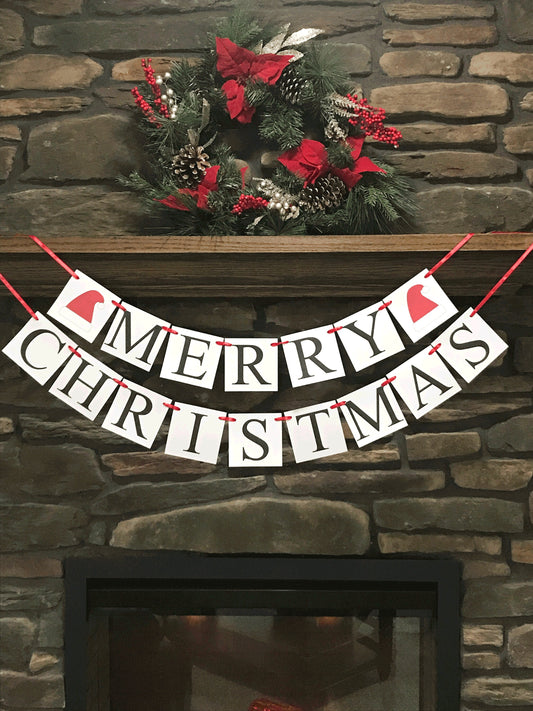 Merry Christmas Banner - Santa Hat