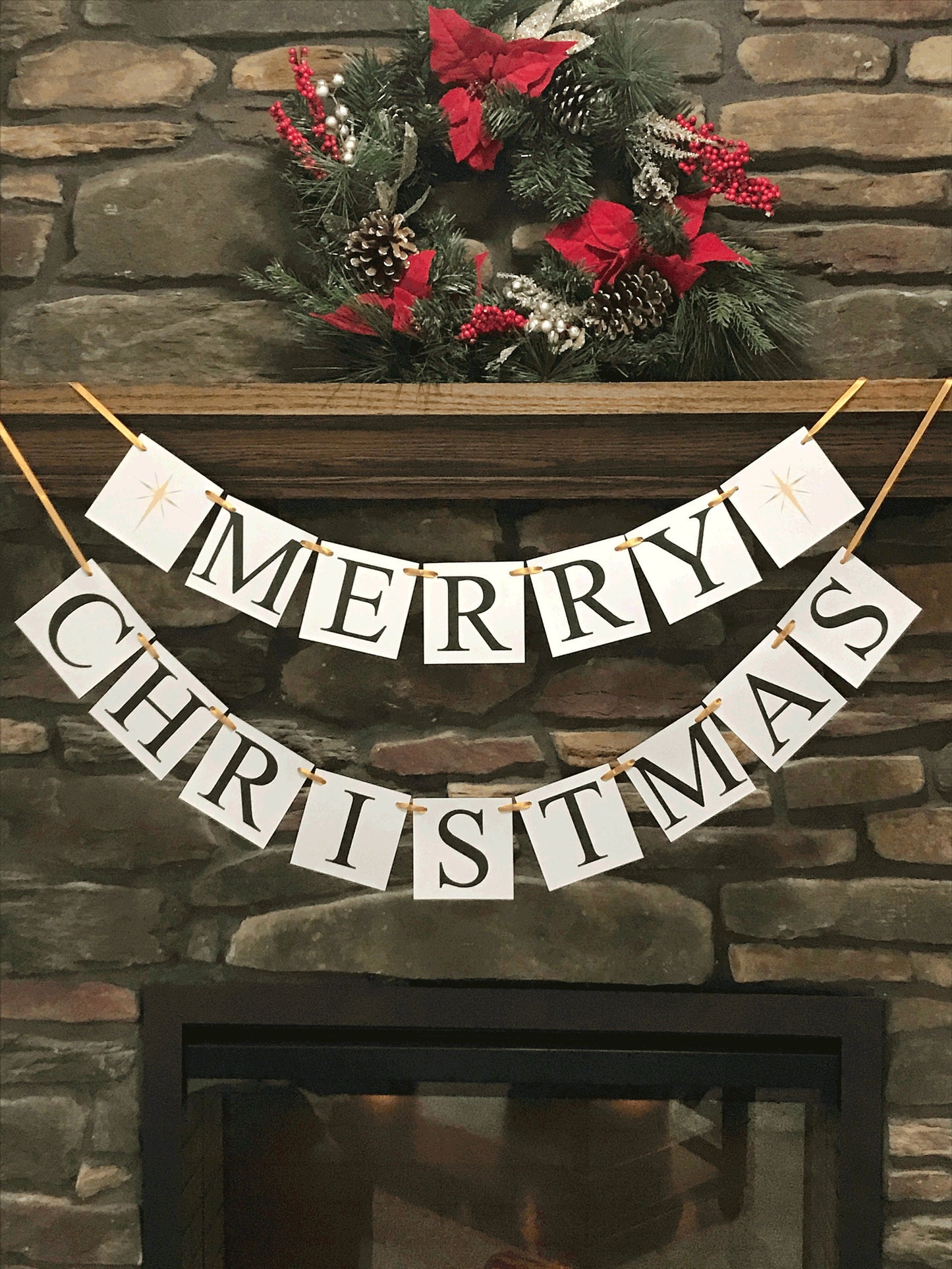 Merry Christmas Banner - Gold North Star