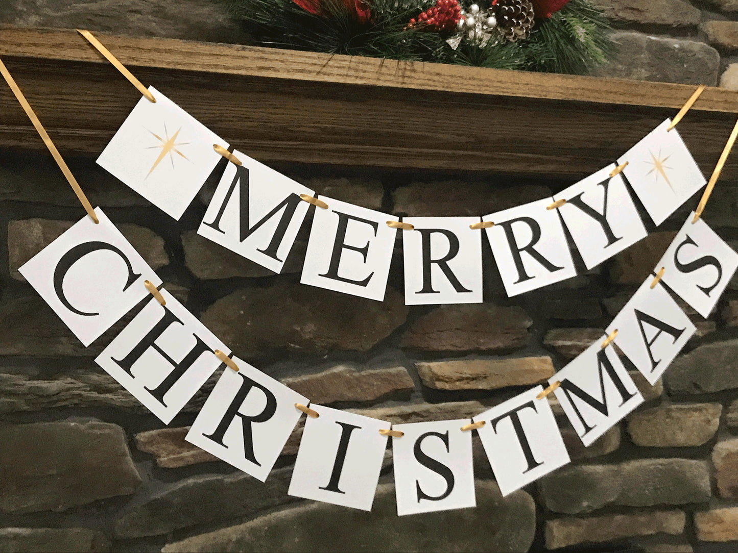 Merry Christmas Banner - Gold North Star